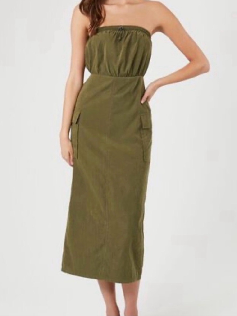 Forever 21 Olive Strapless Cargo Maxi Dress